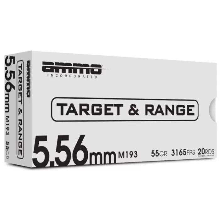 Ammo Inc Target & Range 5.56x45mm NATO Ammo 55 Grain Full Metal Jacket - 556055M193-TR20