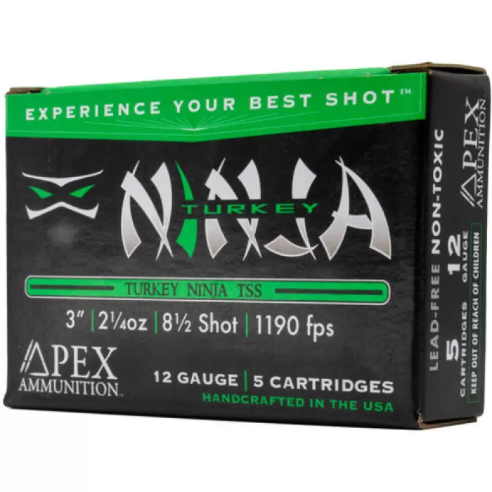 Apex Ammunition Turkey Ninja Series TSS Shotshells - 12 Gauge - #8.5 - 3 Apex Ammunition Turkey Ninja Series TSS Shotshells - 12 Gauge - #8.5 - 3