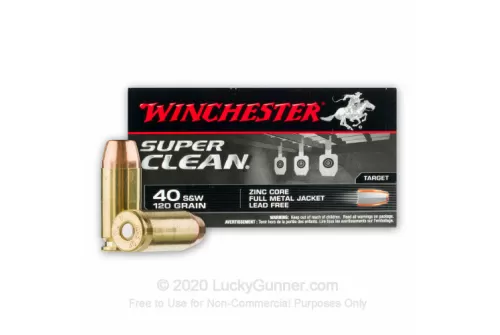 Winchester Super Clean NT 40 S&W Ammo 120 Grain Winchester Super Clean Full Metal Jacket Lead Free Case of 500 (10 Boxes of 50)