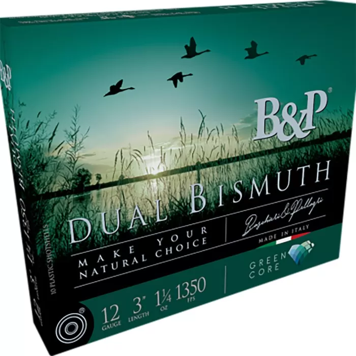 B&P Dual Bismuth 12 Gauge 2-3/4" #4/#3 1-1/5 oz 10rds Shotshell - Premium Hunting - 12B5DB43 B&P Dual Bismuth 12 Gauge 2-3/4" #4/#3 1-1/5 oz 10rds Shotshell - Premium Hunting - 12B5DB43