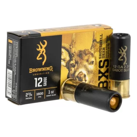 Browning BXS Shotshell Deer 12 Gauge 2.75 in 1 oz Sabot Slug Centerfire Shotgun Slug Ammo, 5 Rounds, B193111221