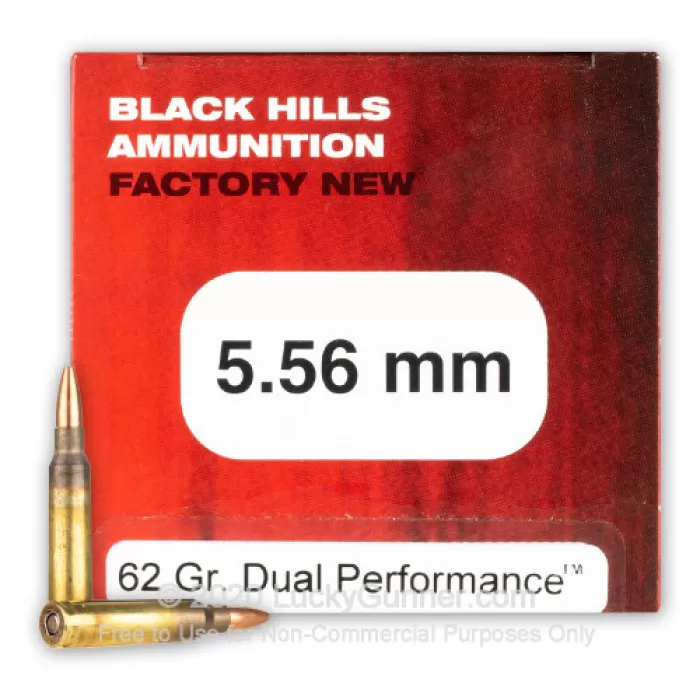 Black Hills 5.56x45mm NATO Ammo 62 Grain Dual Performace Jacketed Hollow Point Case of 500 (10 Boxes of 50)