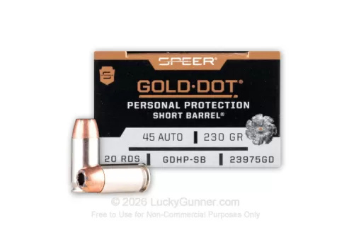 Speer Gold Dot Short Barrel 45 ACP Ammo 230 Grain Bonded Jacketed Hollow Point Case of 200 (10 Boxes of 20)