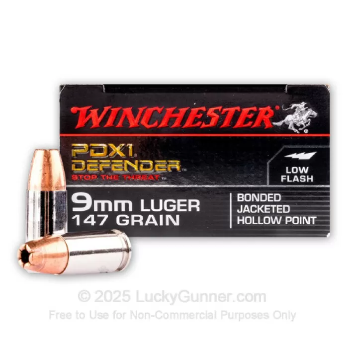 Winchester Defender 9mm Luger Ammo 147 Grain Bonded Jacketed Hollow Point Case of 200 (10 Boxes of 20)