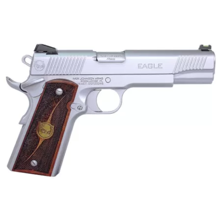 Iver Johnson Arms EAGLEHC Eagle Gen2 HC Government Frame 45 ACP 8+1 5" Overall Satin Hard Chrome Crowned Barrel, Serrated Steel Slide & Frame w/Beavertail, Textured Walnut w/Brass Logo Medallion Grip