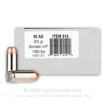 Underwood Ammo .50 Action Express 300 Grain Jacketed Hollow Point Nickel Plated Brass Cased Pistol Ammo, 20 Rounds, 510