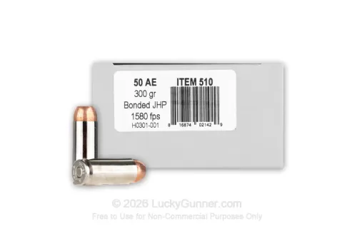 Underwood Ammo .50 Action Express 300 Grain Jacketed Hollow Point Nickel Plated Brass Cased Pistol Ammo, 20 Rounds, 510