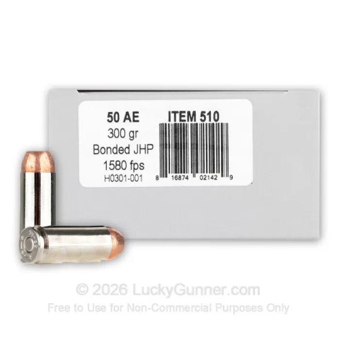 Underwood Ammo .50 Action Express 300 Grain Jacketed Hollow Point Nickel Plated Brass Cased Pistol Ammo, 20 Rounds, 510