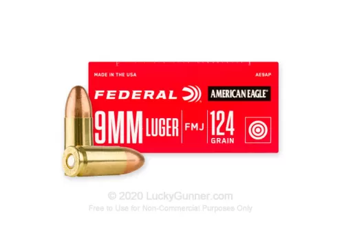 Federal American Eagle Handgun Ammunition 9Mm Luger 124 GR Fmj 1150 Fps 1000/Ct AE9APCASE