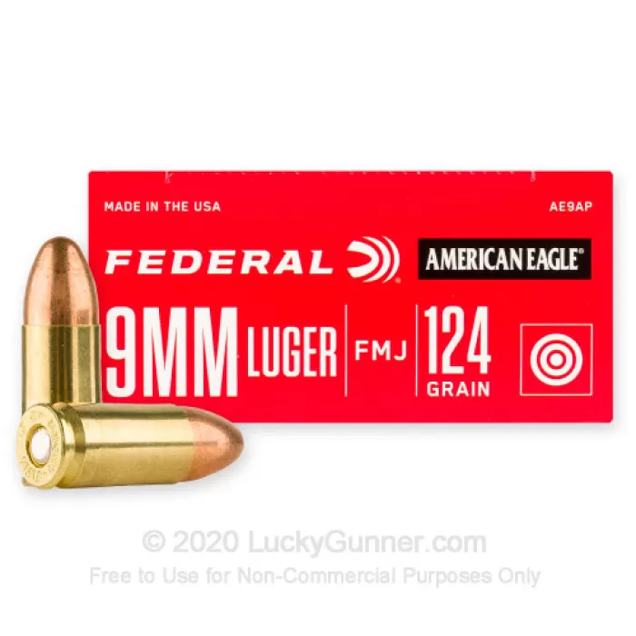 Federal American Eagle Handgun Ammunition 9Mm Luger 124 GR Fmj 1150 Fps 1000/Ct AE9APCASE