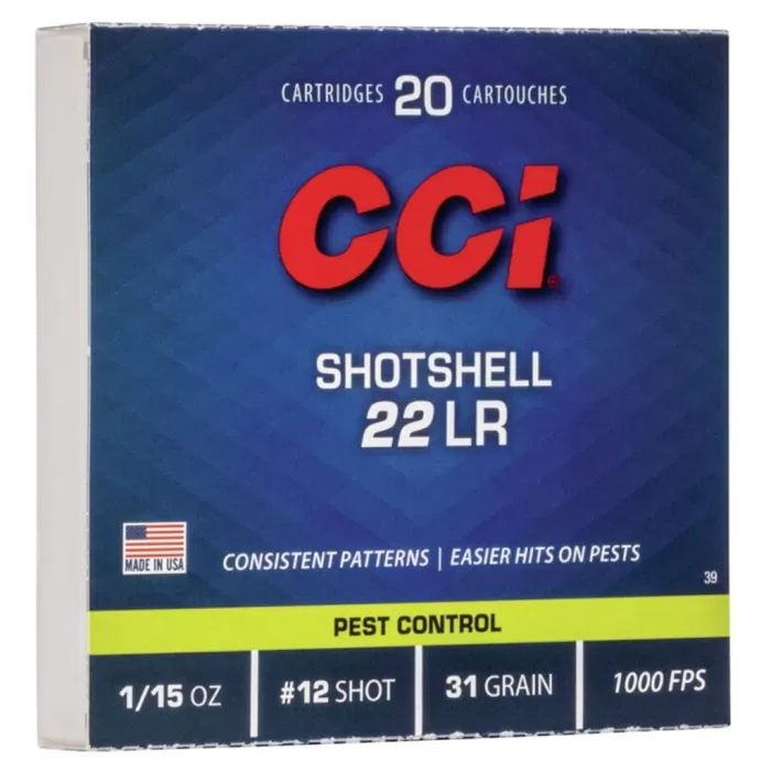 CCI 0039 .22LR Shotshell 31Gr #12 Shot - 20Rds CCI 0039 .22LR Shotshell 31Gr #12 Shot - 20Rds