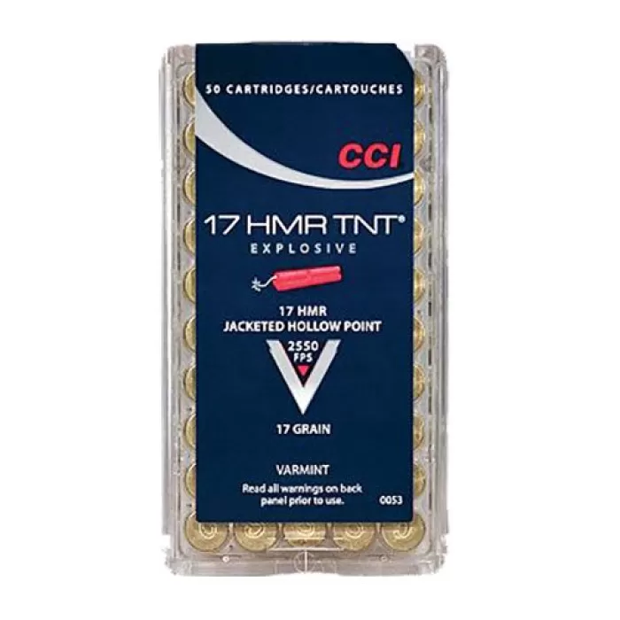 CCI 0053 Varmint TNT 17 HMR 17 gr Jacketed Hollow Point (JHP) 50 Bx - Dirty Bird Industries CCI 0053 Varmint TNT 17 HMR 17 gr Jacketed Hollow Point (JHP) 50 Bx - Dirty Bird Industries