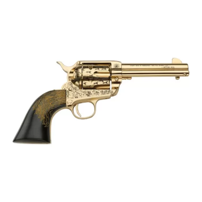 Pietta PFI45KOP434EP Keeper Of The Plains 45 Colt (Long Colt) 6 Shot 4.75" Ultra Black Engraved w/Eagle Feather Grip