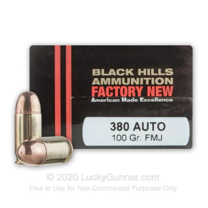 380 Auto - 100 Grain FMJ - Black Hills - 20 Rounds 380 Auto - 100 Grain FMJ - Black Hills - 20 Rounds