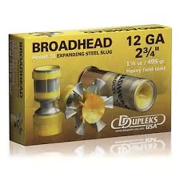 Broadhead Hexolit 32 Yellow Slug 2-3/4" 12 Gauge Shotgun Ammo - 5 Round Box Broadhead Hexolit 32 Yellow Slug 2-3/4" 12 Gauge Shotgun Ammo - 5 Round Box