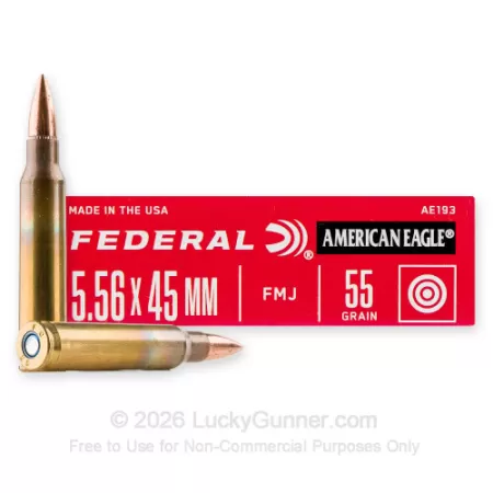Federal American Eagle Rifle Ammunition 5.56X45 NATO 55gr FMJ 3165 fps 500/ct (25-20/ct)