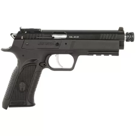 Tanfoglio TFFTAC22AS Force Tactical 22 LR 10+1 4.40" Threaded Barrel, Black Serrated Slide, Black Polymer Frame w/Beavertail & Picatinny Rail, Black Polymer Grip
