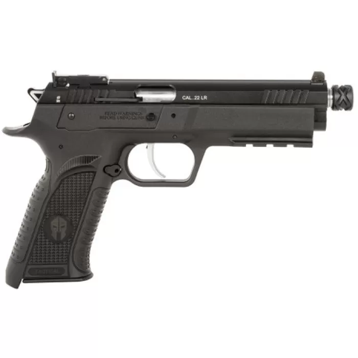 Tanfoglio TFFTAC22AS Force Tactical 22 LR 10+1 4.40" Threaded Barrel, Black Serrated Slide, Black Polymer Frame w/Beavertail & Picatinny Rail, Black Polymer Grip