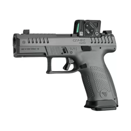 CZ-USA 01582 P-10 C w/Optic Compact Frame 9mm Luger 10+1 4" Black Nitride Integral Compensator Barrel, Black Nitride Steel Serrated w/Optic Slide, Black Polymer Frame w/Accessory Rail Textured Grip, A