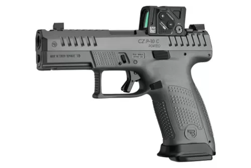 CZ-USA 01582 P-10 C w/Optic Compact Frame 9mm Luger 10+1 4" Black Nitride Integral Compensator Barrel, Black Nitride Steel Serrated w/Optic Slide, Black Polymer Frame w/Accessory Rail Textured Grip, A