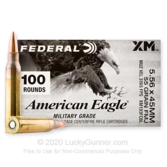 Federal American Eagle 5.56x45mm NATO XM193 Ammo 55 Grain Full Metal Jacket