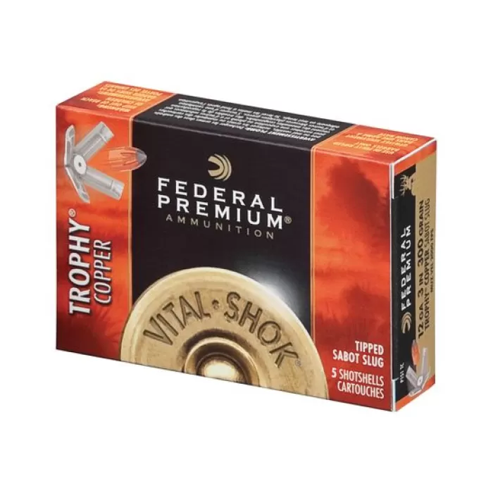 Federal 12ga 3" 300gr Trophy Copper Sabot Slug Vital-Shok Shotshell Ammunition 5rds - P151 TC Federal 12ga 3" 300gr Trophy Copper Sabot Slug Vital-Shok Shotshell Ammunition 5rds - P151 TC