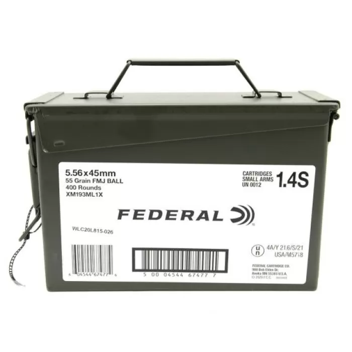 Federal 5.56 Ammo 55 Grain FMJ 400 Round Ammo Can - XM193ML1X Federal 5.56 Ammo 55 Grain FMJ 400 Round Ammo Can - XM193ML1X