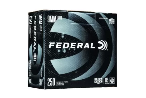 Federal Black Pack 9mm 115gr FMJ 250 rounds - Brass Casing