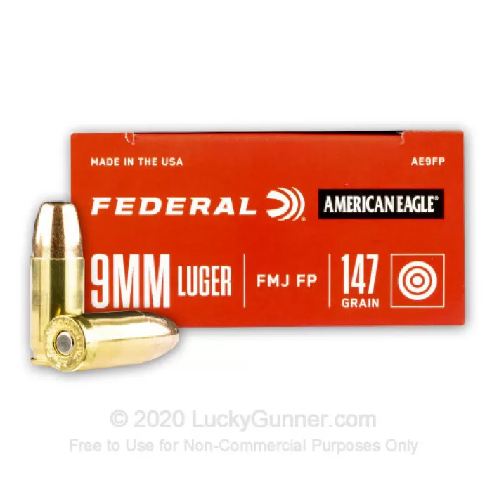 Federal American Eagle Handgun Ammunition 9Mm Luger 147 GR Fmj 1000 Fps 1000/Ct AE9FP CASE