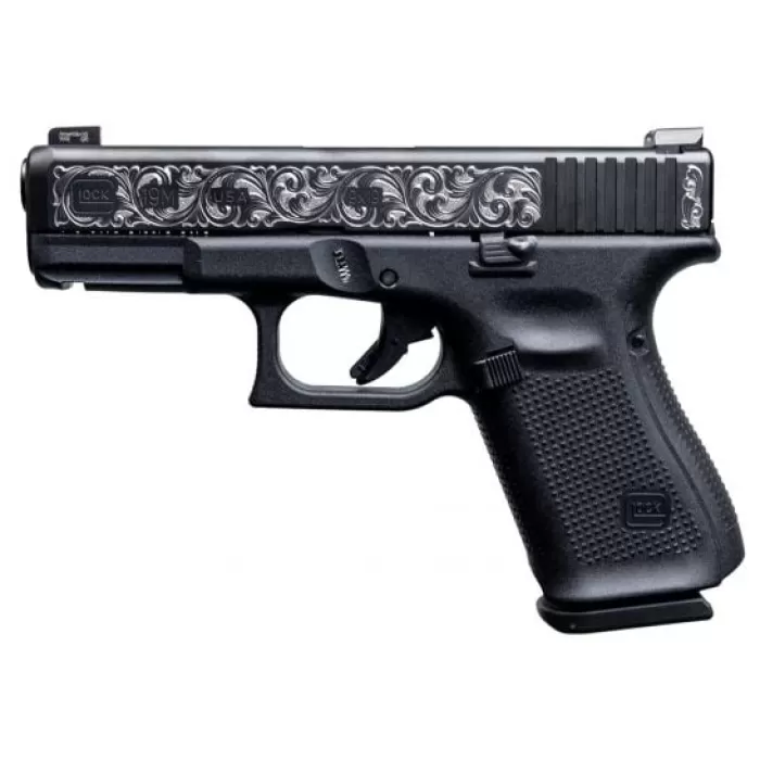 Glock 19M 9mm FBI Spec Pistol with Custom Engraved Slide and Night Sights