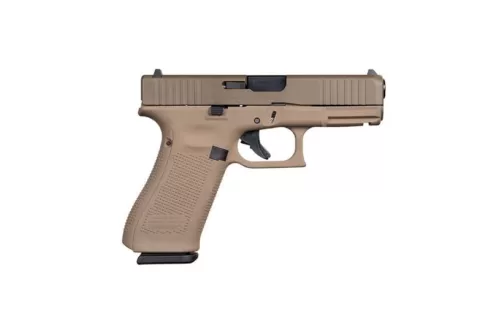 Glock 45 9mm Pistol with Front Slide Serrations, FDE Frame and Patriot Brown Slide Finish