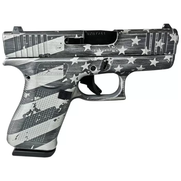 Glock 43X Custom "Distressed Flag Grey" Subcompact Handgun 9Mm Luger 10/Rd Magazines (2) 3.41" Barrel Austria GLPX4350201DISFLAGGRY Glock 43X Custom "Distressed Flag Grey" Subcompact Handgun 9Mm Luger 10/Rd Magazines (2) 3.41" Barrel Austria GLPX4350201DISFLAGGRY