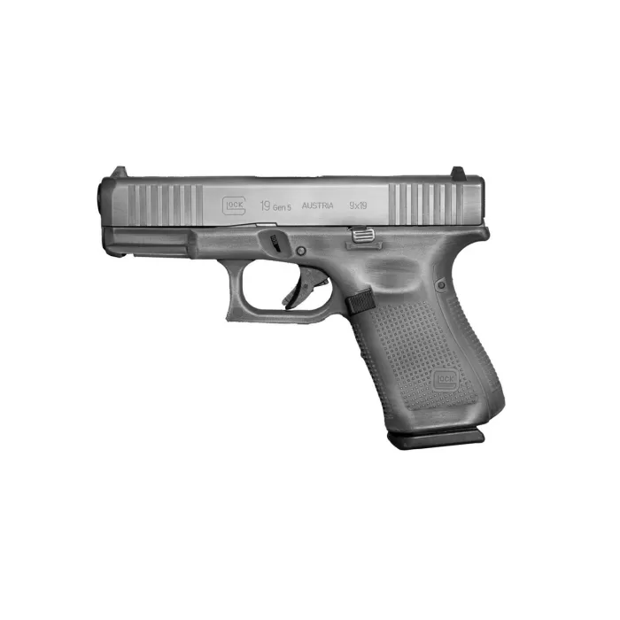 Glock 19 Gen 5 9mm Pistol 4.02" 15rd, Battleworn Gray - PA195S203GBW Glock 19 Gen 5 9mm Pistol 4.02" 15rd, Battleworn Gray - PA195S203GBW
