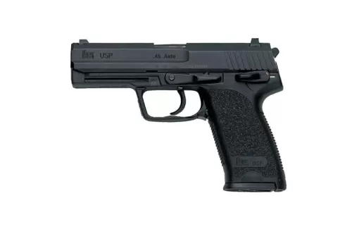 HK, USP, V1, DA/SA, Full Size, 45ACP, 4.41" Barrel, Polymer Frame, Black Finish, 3 Dot Sights, Safety, Decocker, 10Rd, 2 Magazines