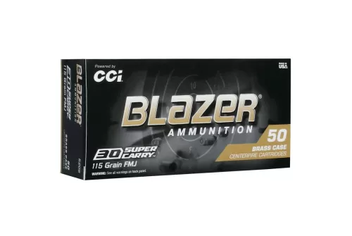 CCI Blazer Brass Handgun Ammunition .30 Super Carry 115 gr FMJ 1150 fps 50/ct
