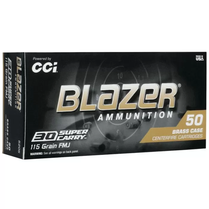 CCI Blazer Brass Handgun Ammunition .30 Super Carry 115 gr FMJ 1150 fps 50/ct