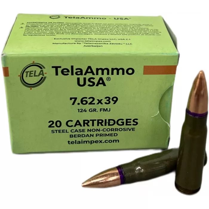 TelaAmmo USA - 7.62x39 - 124 Grain - FMJ - Steel Case - 20 TelaAmmo USA - 7.62x39 - 124 Grain - FMJ - Steel Case - 20