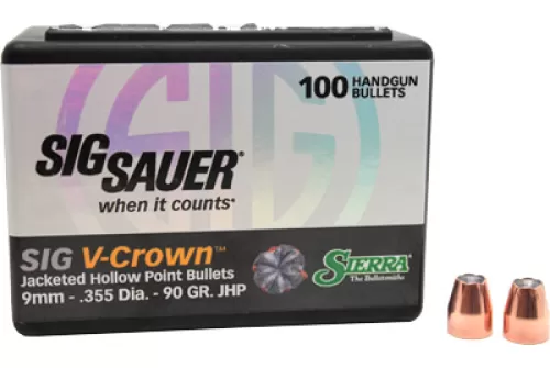 Sierra Bullets V-Crown, .355 Diameter, 9MM, 90 Grain, Jacketed Hollow Point, 100 Count 9990