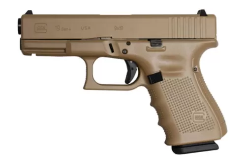 GLOCK 19 Gen 4 Cerekote Elite 9mm 4in Barrel 3x 15 Round Magazine Coyote Tan Finish Pistol (UG1950203CCT)