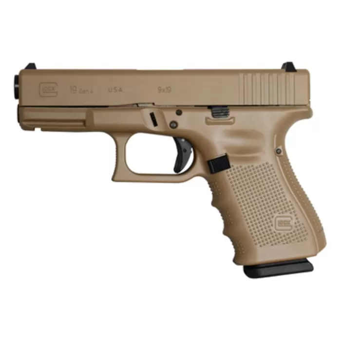 GLOCK 19 Gen 4 Cerekote Elite 9mm 4in Barrel 3x 15 Round Magazine Coyote Tan Finish Pistol (UG1950203CCT) GLOCK 19 Gen 4 Cerekote Elite 9mm 4in Barrel 3x 15 Round Magazine Coyote Tan Finish Pistol (UG1950203CCT)
