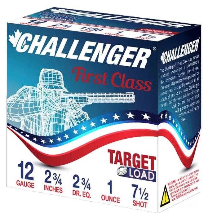 Challenger Target Load First Class 12 GA 2 3/4dr. 1oz #7.5 2.75 Challenger Target Load First Class 12 GA 2 3/4dr. 1oz #7.5 2.75