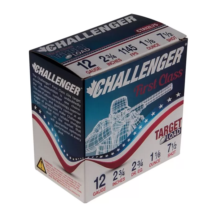 Challenger Target Load 12 GA 2 3/4dr. 1 1/8oz. #7.5 2.75 Challenger Target Load 12 GA 2 3/4dr. 1 1/8oz. #7.5 2.75