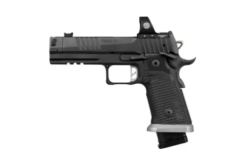 Sig Sauer P211 GTO w/Optic 9mm Luger 23+1 4.40" Bull Barrel, Black Nitron Stainless Steel Serrated w/Optic Slide & Frame w/Beavertail & Picatinny Rail, Black G10 Grip, Sig ROMEO3 PRO Red Dot, Ambidex