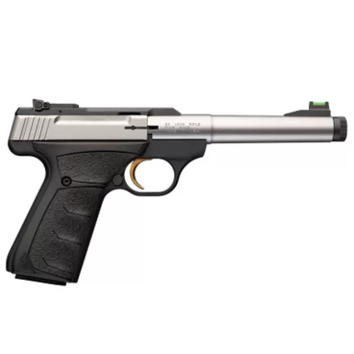 Browning 051616490 Buck Mark Camper SR 22 LR 10+1 5.90" Stainless Threaded Bull Barrel, Matte Black Aluminum Receiver, Black Overmolded UFX Grip