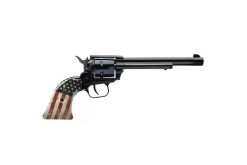 Heritage Mfg RR22B6-USF02 Rough Rider  22 LR 6 Shot 6.50" Black Steel Barrel & Cylinder, Black Oxide Zinc Alloy Frame, US Flag Grip