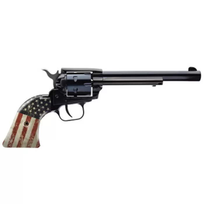 Heritage Mfg RR22B6-USF02 Rough Rider  22 LR 6 Shot 6.50" Black Steel Barrel & Cylinder, Black Oxide Zinc Alloy Frame, US Flag Grip