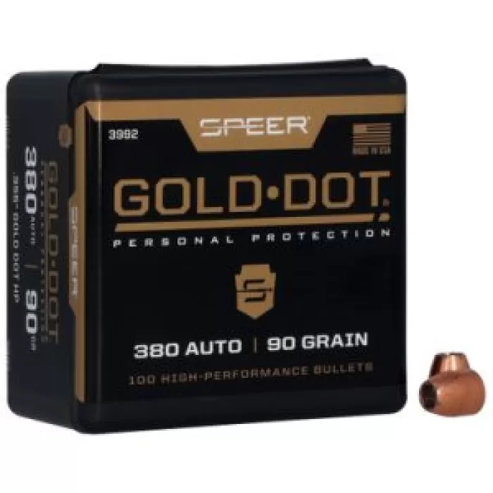 Speer Bullets Gold Dot Personal Protection 9mm .355 90 GR Hollow Point 100 Box