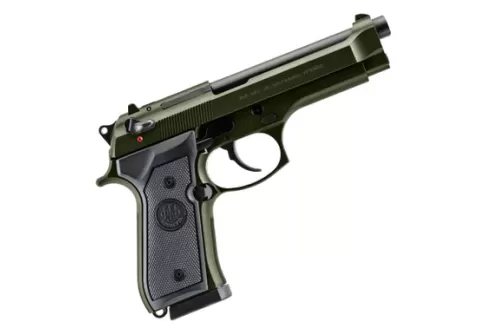 Beretta USA J92F300GR10 92FS  Full Size Frame 9mm Luger 10+1 4.90" Black Steel Barrel, OD Green Cerakote Serrated Slide, OD Green Cerakote Aluminum Frame w/Beavertail, Black Textured Grip