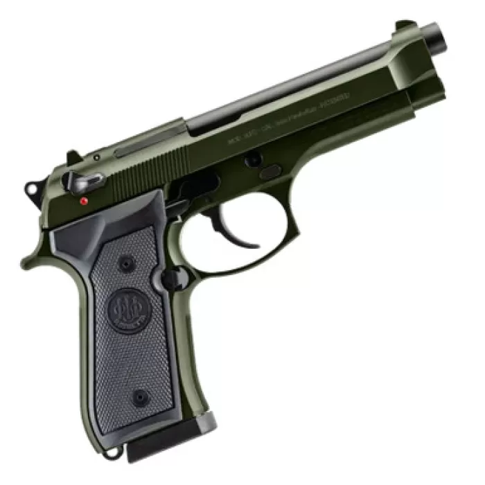 Beretta USA J92F300GR10 92FS  Full Size Frame 9mm Luger 10+1 4.90" Black Steel Barrel, OD Green Cerakote Serrated Slide, OD Green Cerakote Aluminum Frame w/Beavertail, Black Textured Grip