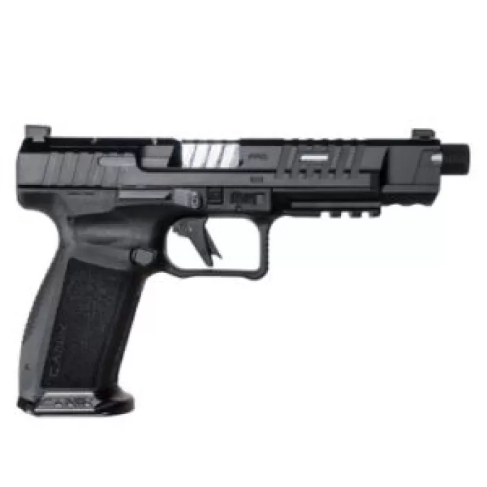 Canik HG7068-N Mete SFx Pro Full Size 9mm Luger 20+1 5.74" Chrome Plated Threaded Barrel, Black Steel Optic Ready/Serrated Slide, Black Polymer Frame w/Picatinny Rail, Interchangeable Backstrap Grip